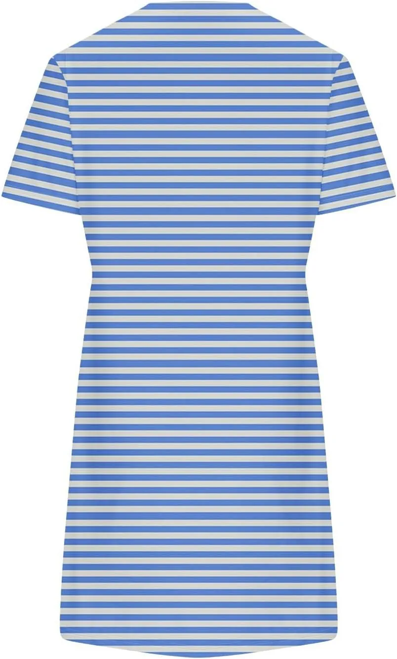 Striped T Shirt Dress for Women Summer Short Sleeve Dress Crew Neck Loose Dress Trendy Casal Dress Sun Beach Dress