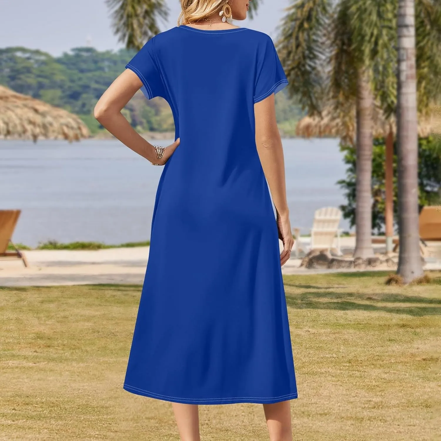 Summer Dresses for Women 2025 Beach Vacation Spring Clothes Short Sleeve V Neck Casual Maxi Dresses