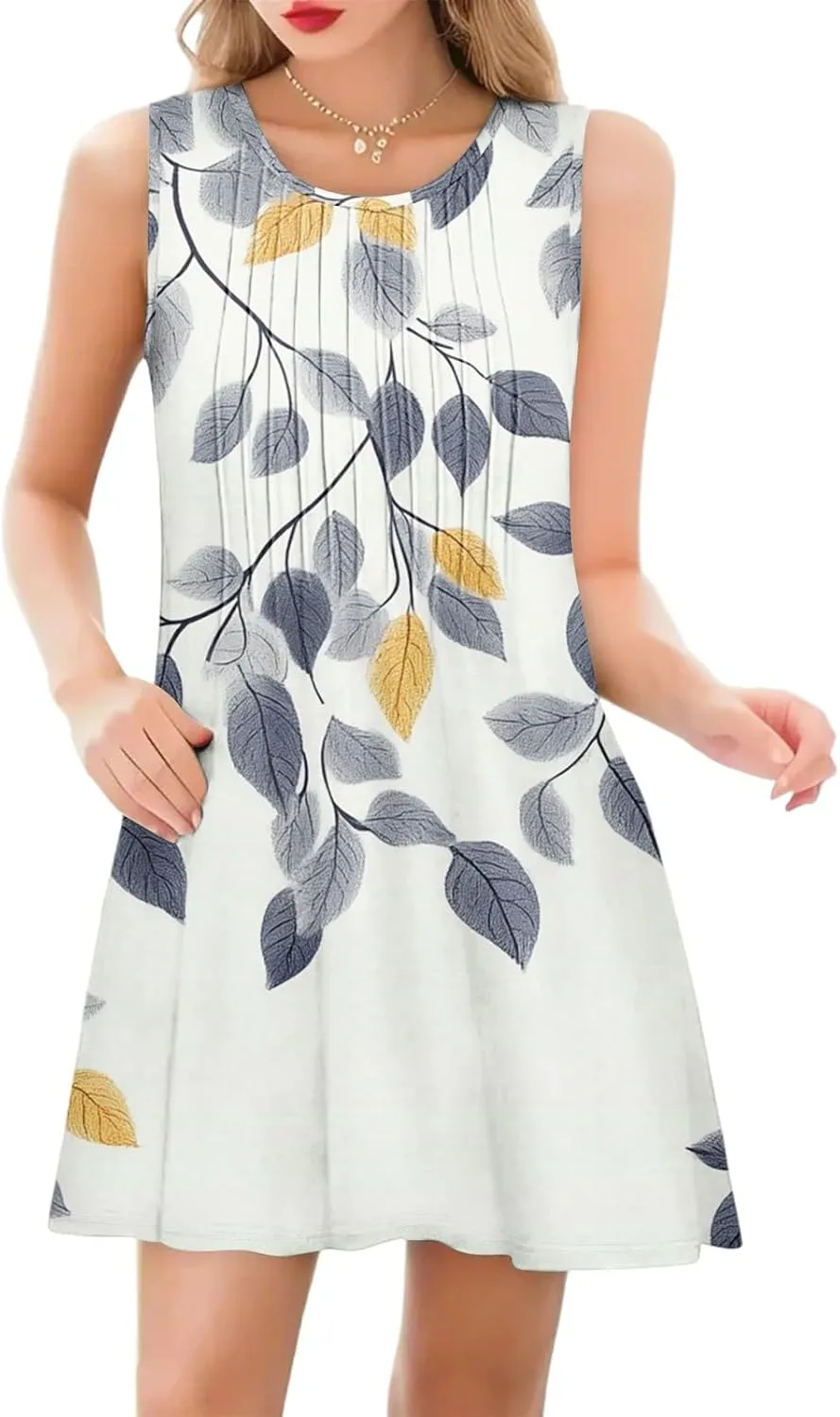 Summer Dresses for Women 2025 Sleeveless Print Crewneck Tank Dress Casual Loose Beach Vacation Sundresses with Pockets