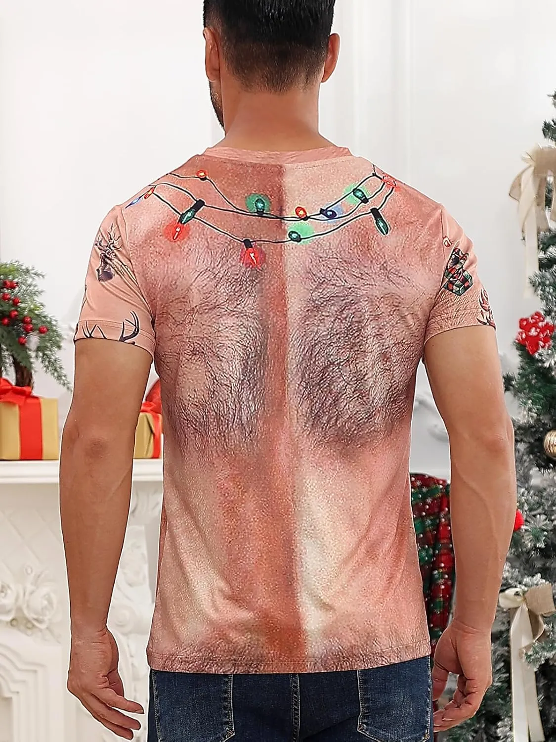uideazone Men's Ugly Christmas T-Shirts Funny Holiday Short Sleeve Graphic Tees S-XXL