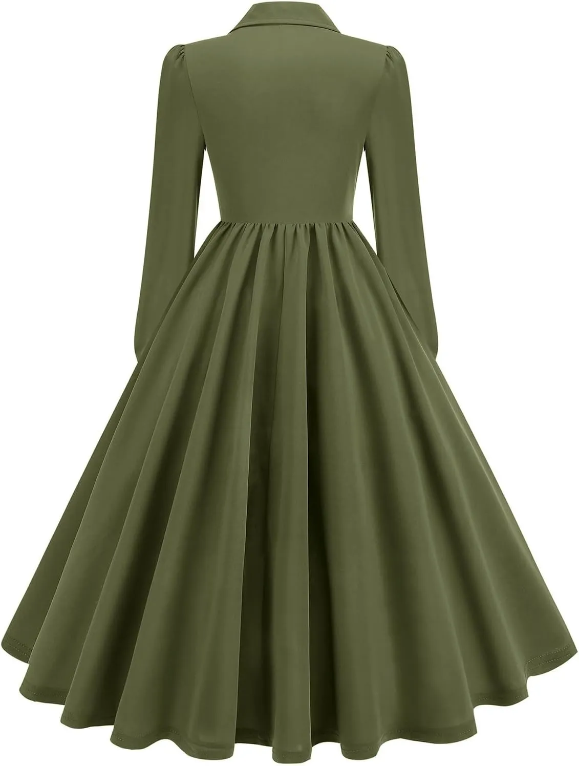 Vintage A-Line Dress for Women Notch Lapel Collar Button Down Dress Elegant Pleated Long Sleeve Solid Maxi Dress