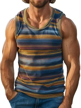 Vintage Stripe Print Breathable Tank Top