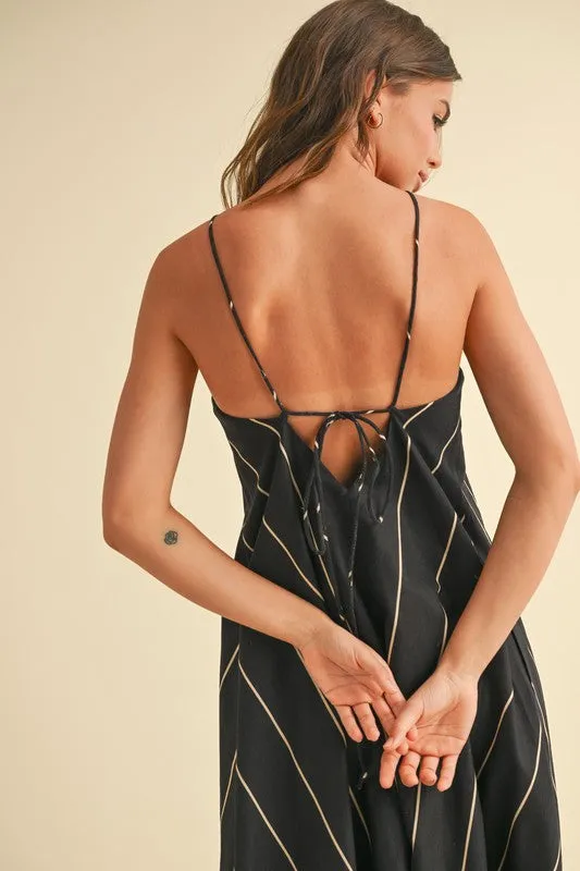 Waitlist 4/20 ♥ Aubrey Sleeveless Adjustable Tie Stripe Print Maxi Dress Black