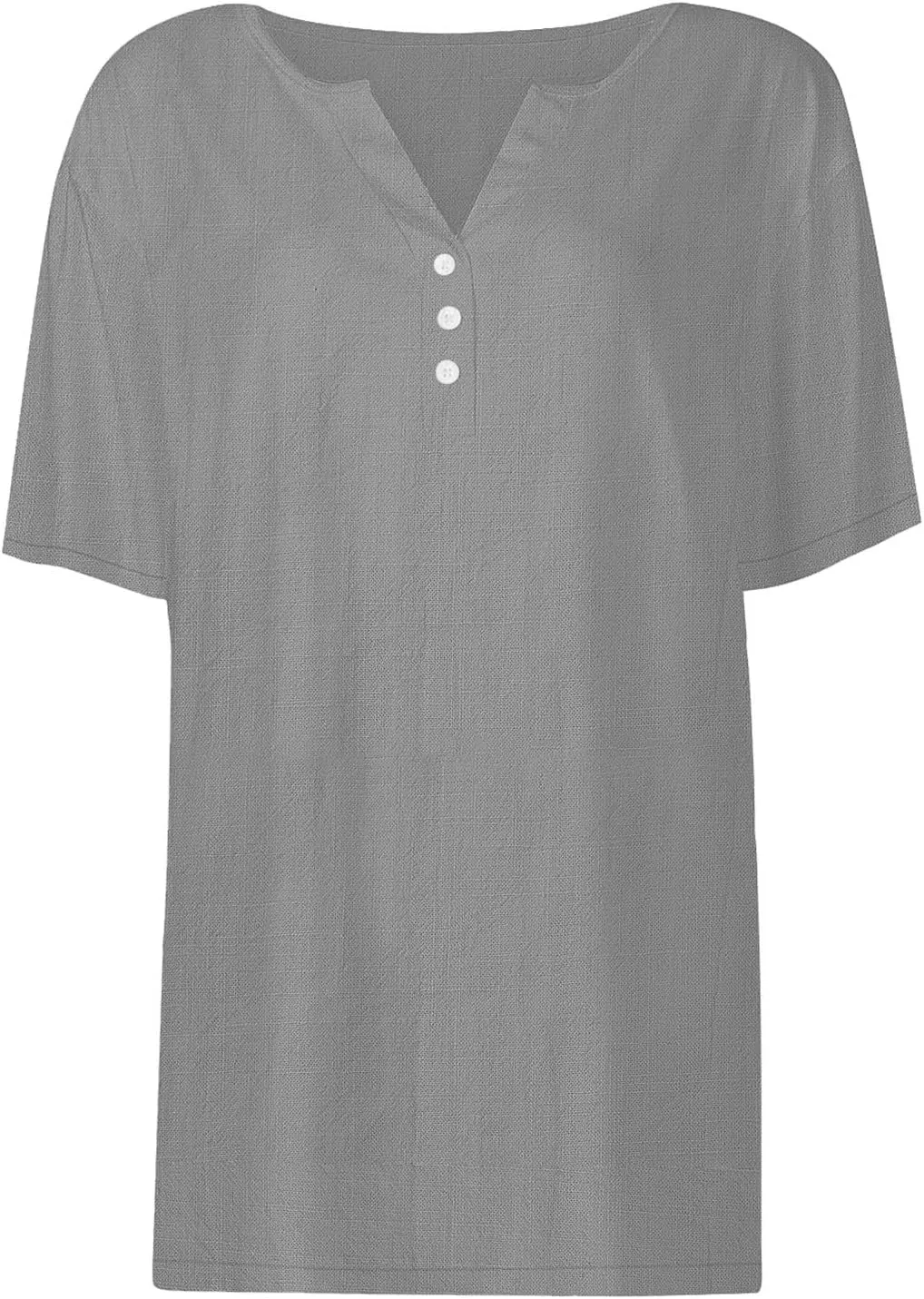 Women Cotton Linen T-Shirt Henley Shirts Casual V Neck Short Sleeve Summer Loose Tops Lightweight Breathable Tees