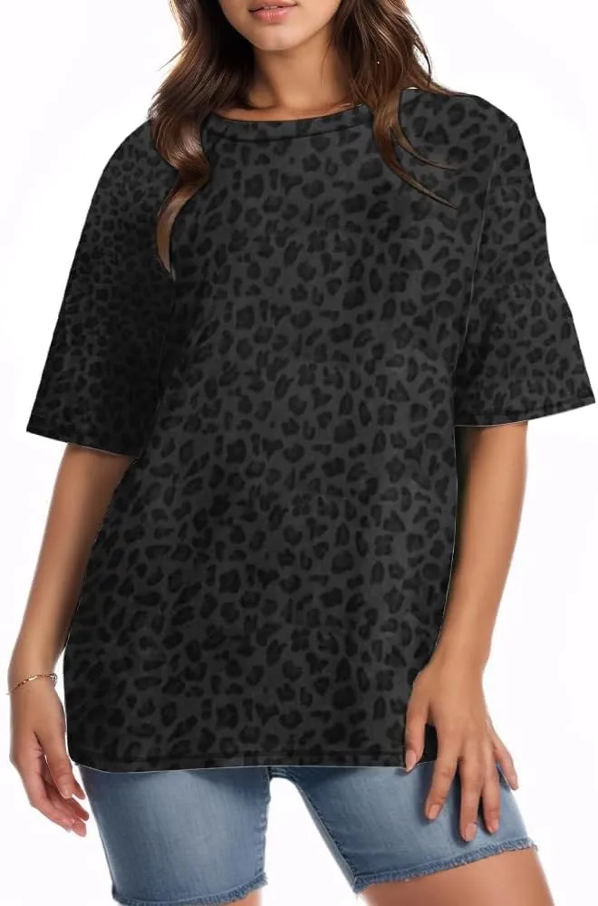 Women Oversized Leopard Print T Shirt Casual Baggy Loose Short Sleeve Round Neck Cheetah Tee Top Blouse Outfits