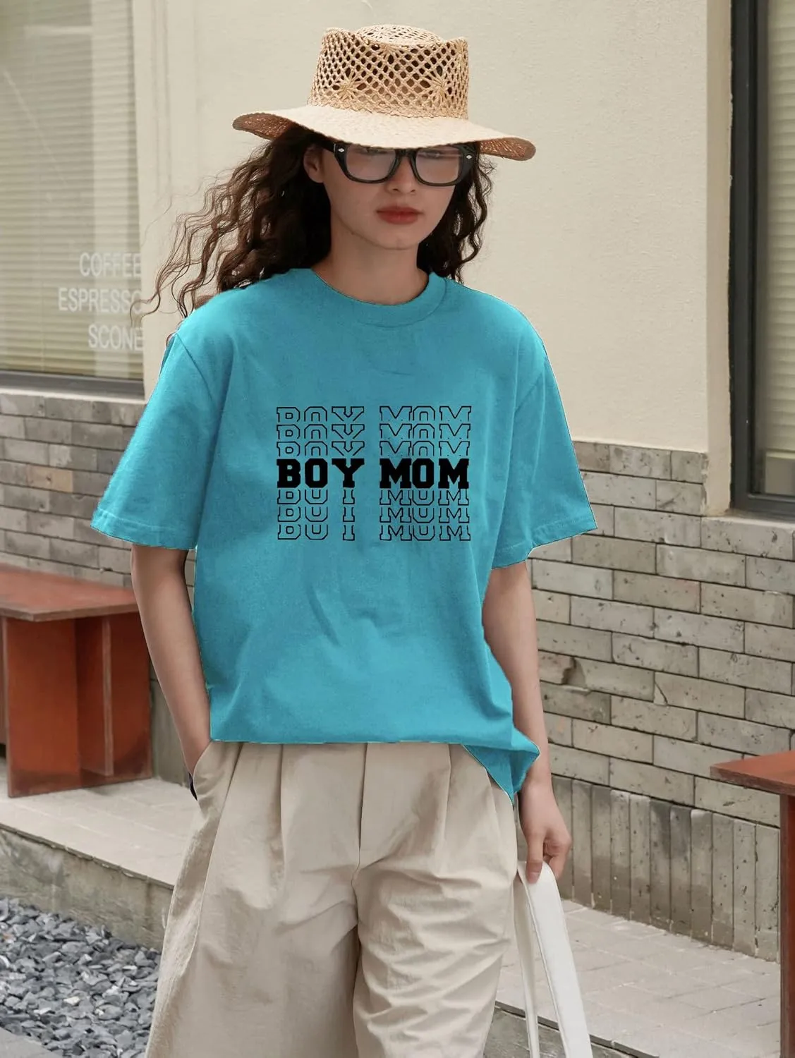 Women Oversized T-Shirt Boy Mom Letter Print Short Sleeve Mid-Length Mama Tee Shirt