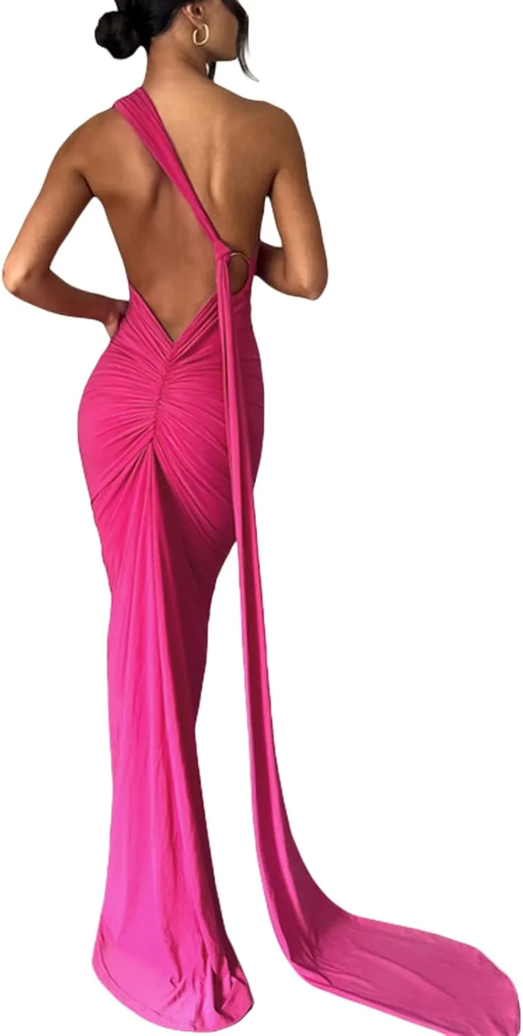 Women Sexy Spaghetti Strap Backless Maxi Dress Lace Up Bodycon Party Dress Bandage Halter Evening Club Dress