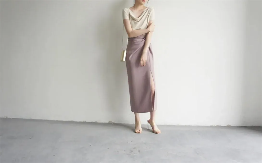 Women's Casual Fashion Pencil Skirt Stretch High Waist Slit Work Office Half-Body Skirt