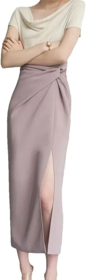 Women's Casual Fashion Pencil Skirt Stretch High Waist Slit Work Office Half-Body Skirt