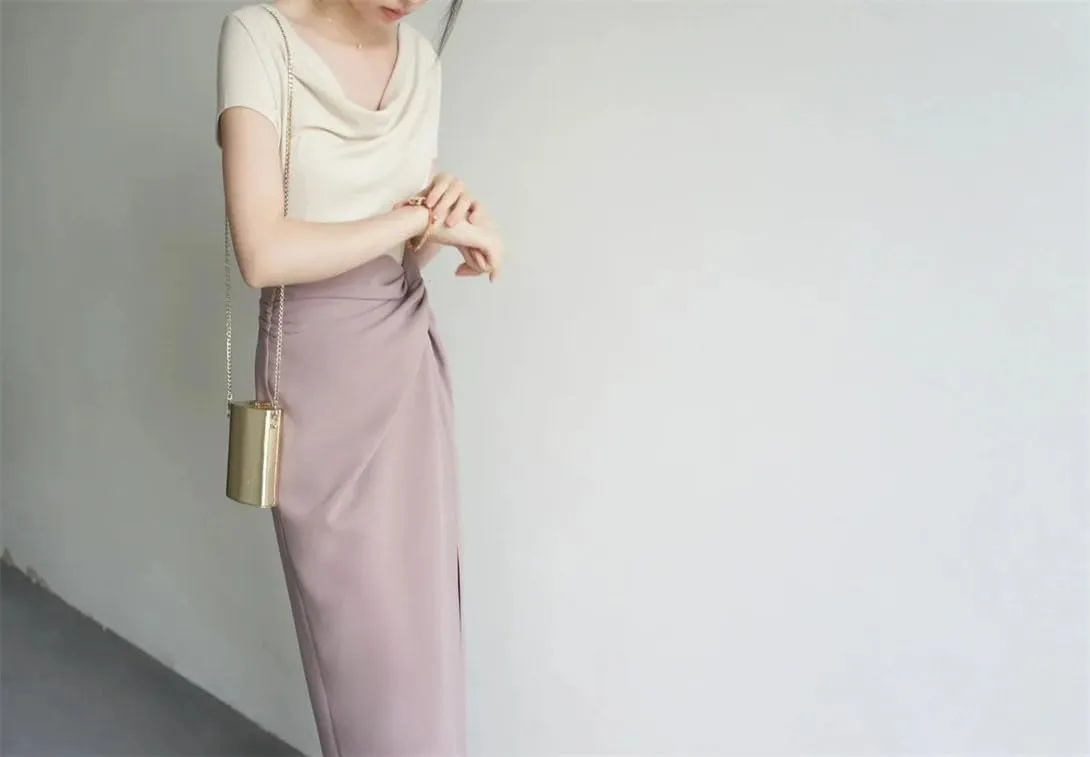 Women's Casual Fashion Pencil Skirt Stretch High Waist Slit Work Office Half-Body Skirt