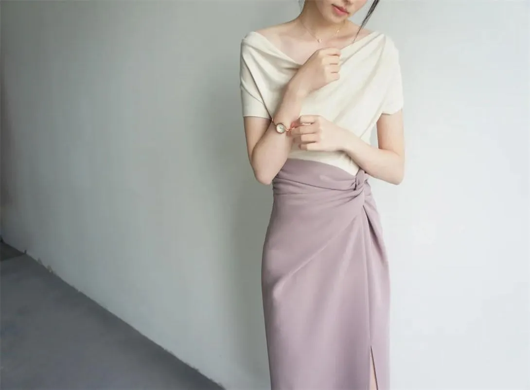Women's Casual Fashion Pencil Skirt Stretch High Waist Slit Work Office Half-Body Skirt