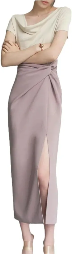 Women's Casual Fashion Pencil Skirt Stretch High Waist Slit Work Office Half-Body Skirt