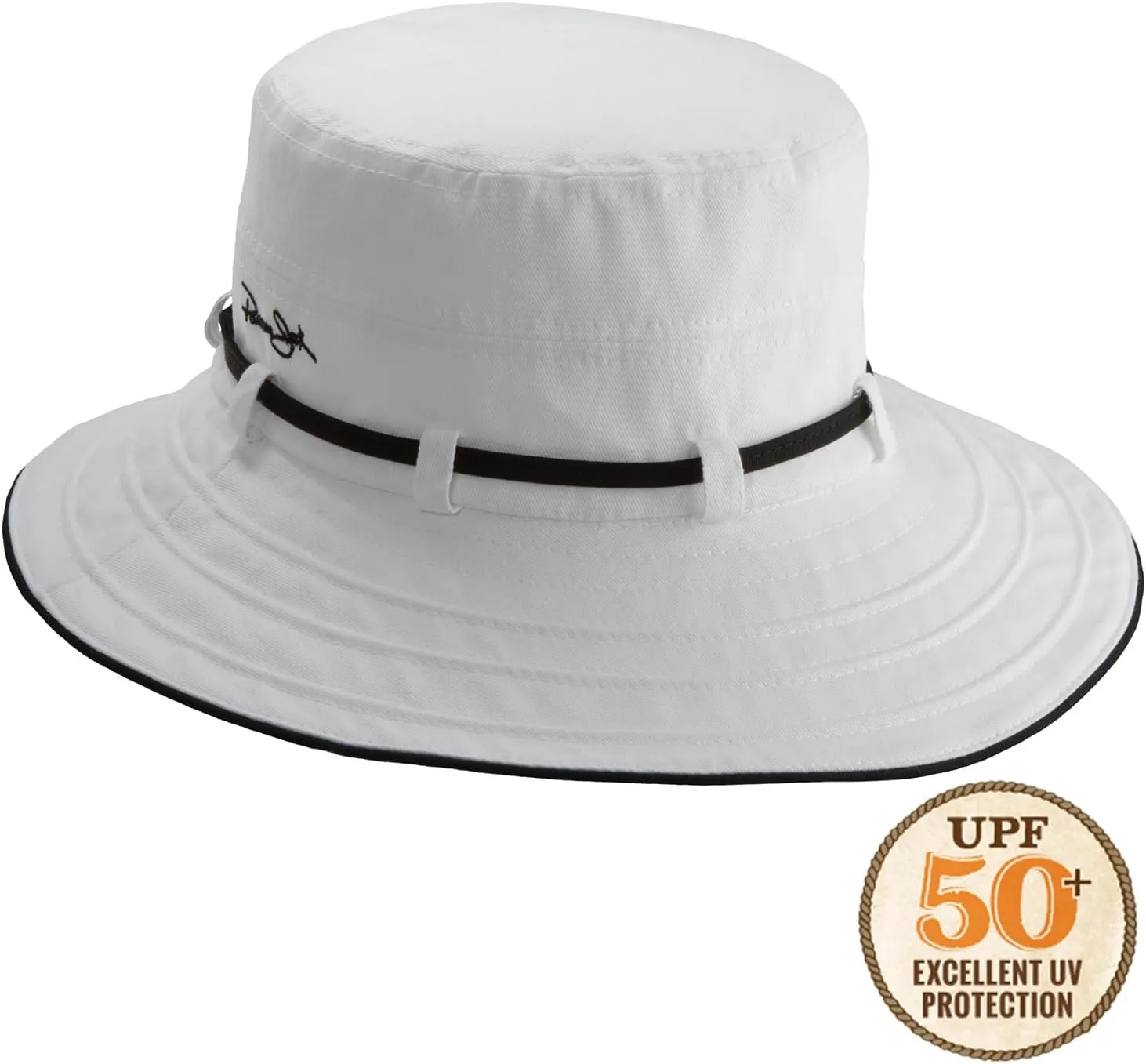 Women's Contrast Cotton Bucket Sun Hat with Sizing Tie, 3" Brim
