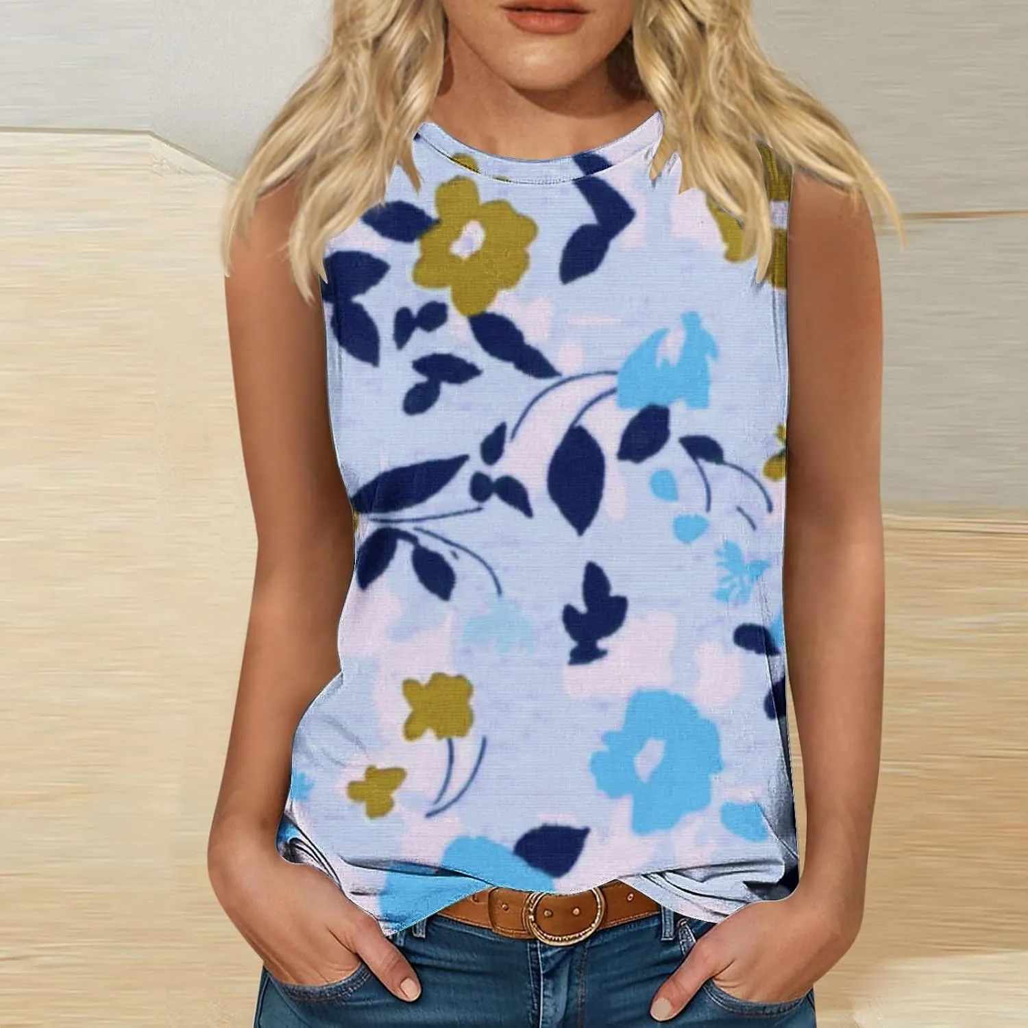 Women's Fashion Floral Print Casual Tank Tops, Summer Soft Comfy Sleeveless Shirts Loose Breathable Going Out Clothes