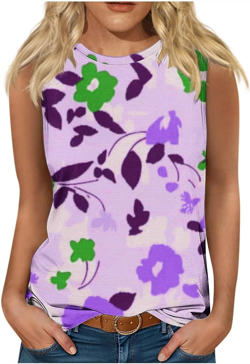 Women's Fashion Floral Print Casual Tank Tops, Summer Soft Comfy Sleeveless Shirts Loose Breathable Going Out Clothes