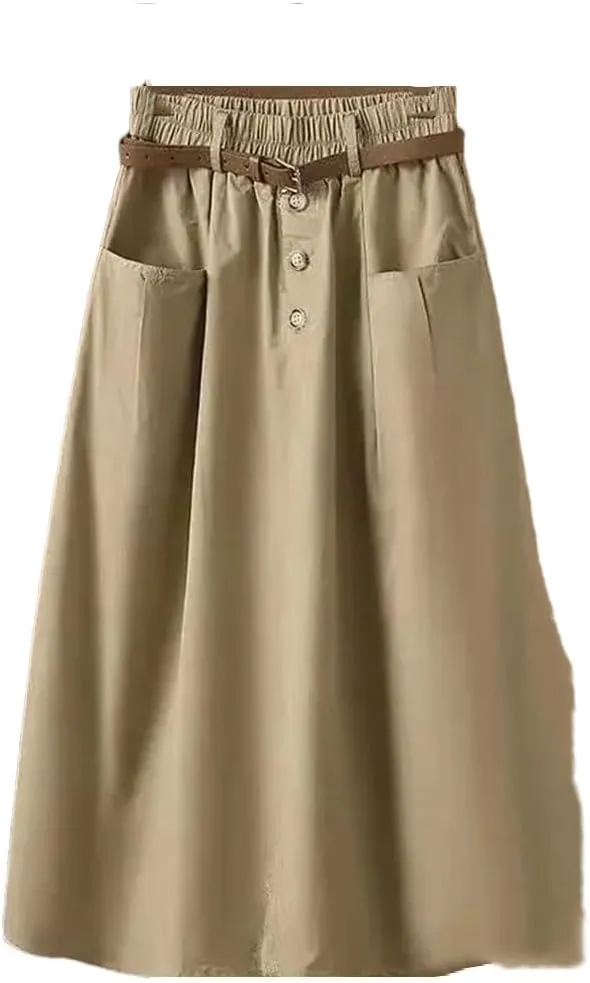 Women's Office Work Pencil Skirt Stretch High Waist with Pockets Business Casual Mid-Length Skirt