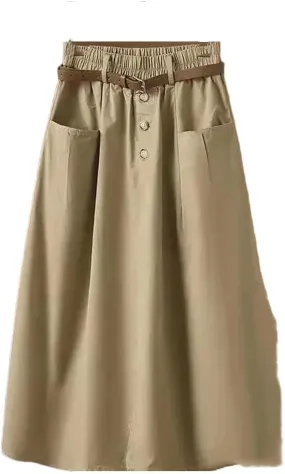 Women's Office Work Pencil Skirt Stretch High Waist with Pockets Business Casual Mid-Length Skirt