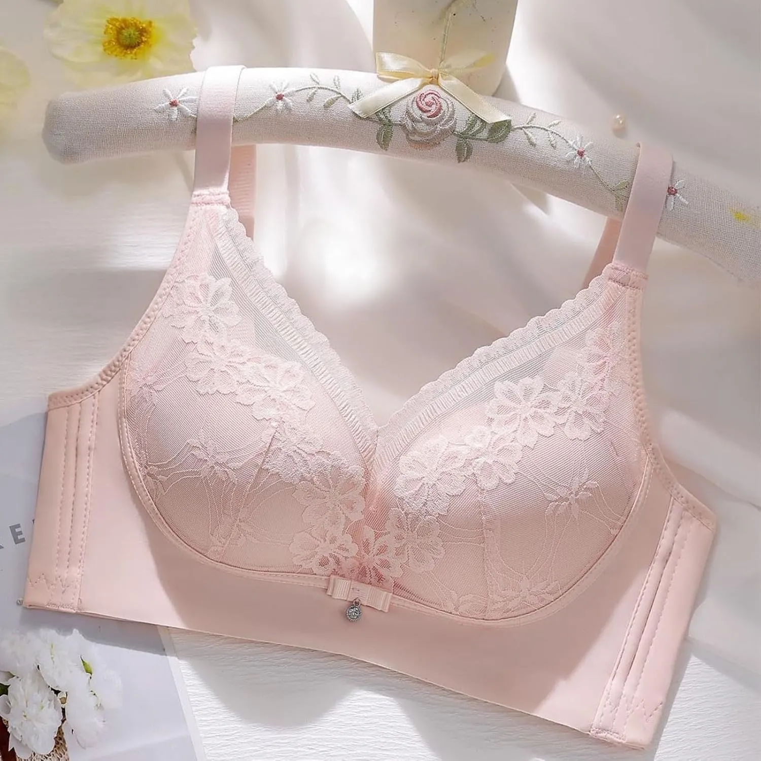 Women's Plus Size Cozy Bras Full Coverage Solid Color Breathable Lace Everyday Bra Trendy Printed Fit Soft Brassiere