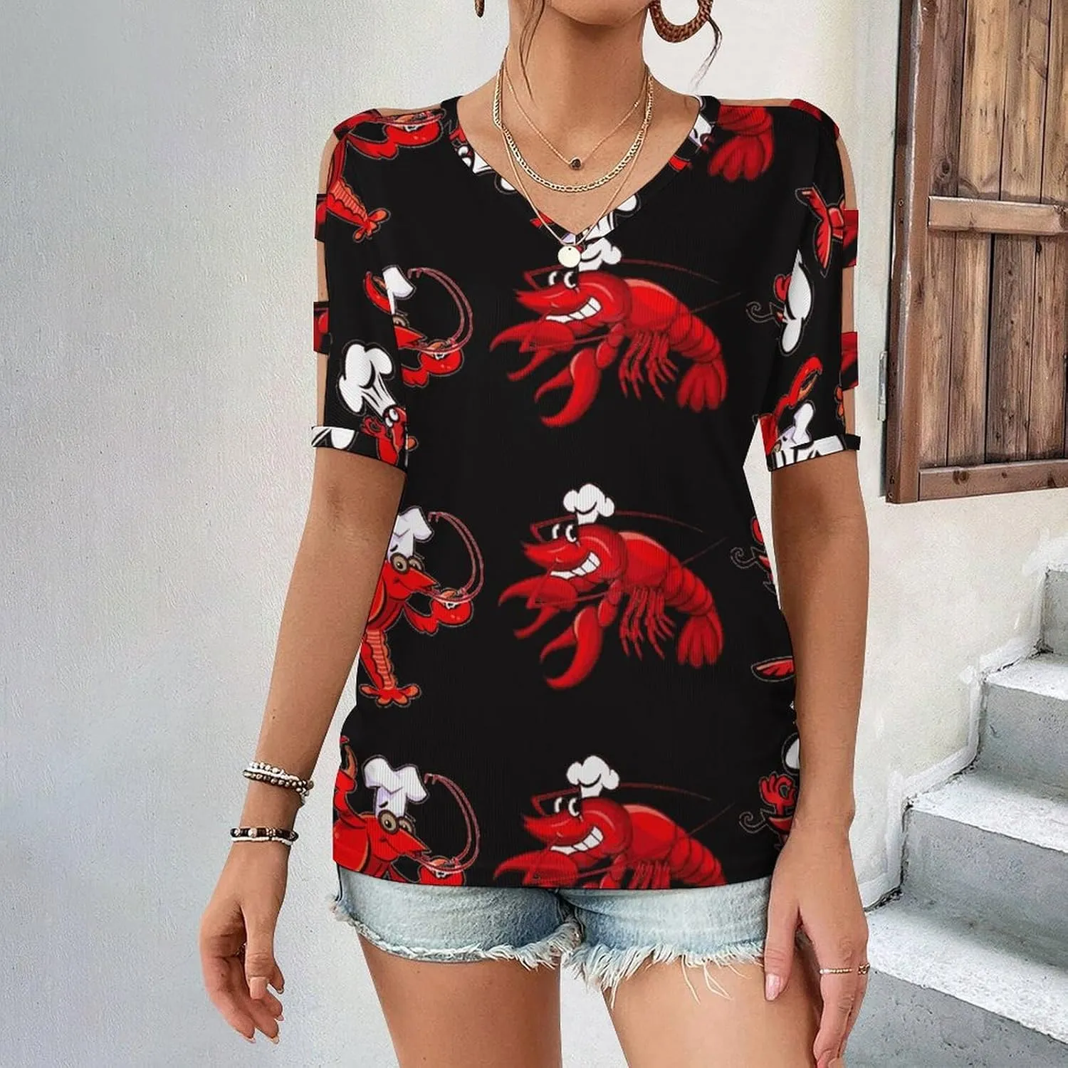 Womens Summer Casual T Shirt Short Sleeve Cold Shoulder Round Neck Tunic Tops