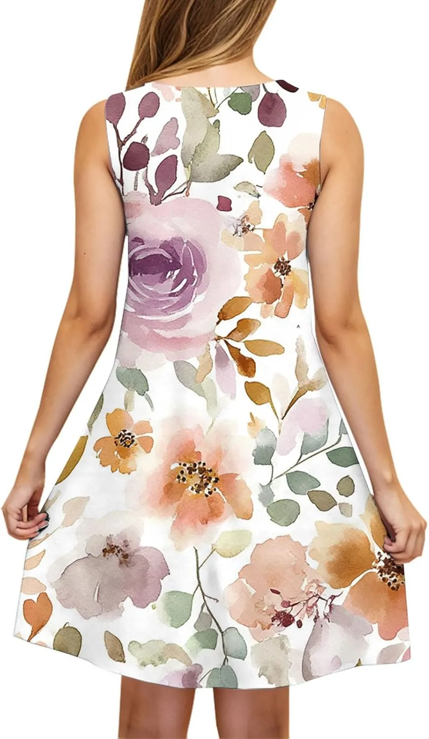 Women's Summer Dress 2025 Sleeveless Coverup Sundresses Floral Mini Casual Flowy Vacation Beach Dress with Pockets