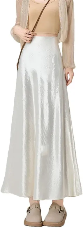 Women's Summer Satin Fishtail Pencil Skirt Stretch High Waist Work Office Knee-Length Midi Skirt