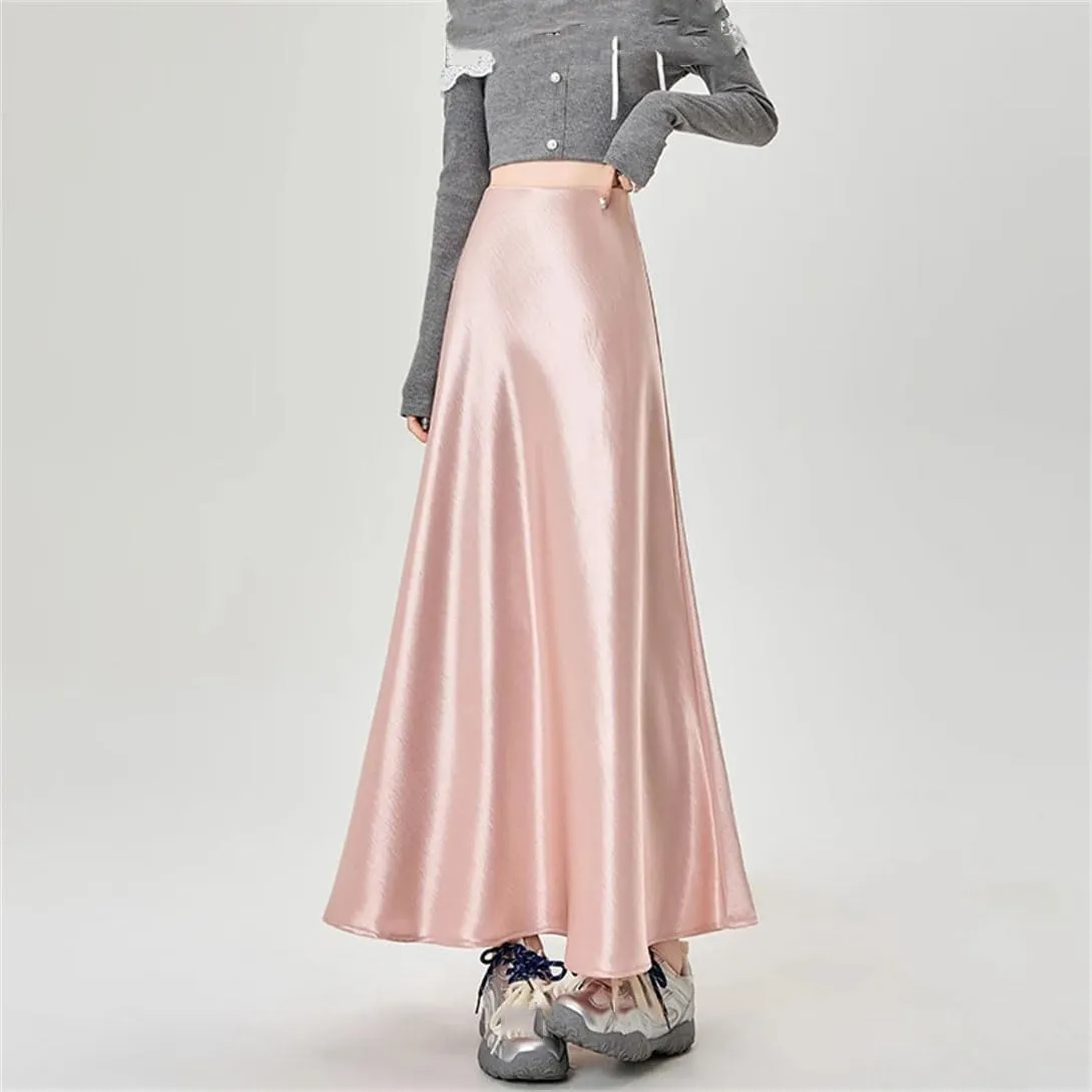 Women's Summer Satin Fishtail Pencil Skirt Stretch High Waist Work Office Knee-Length Midi Skirt