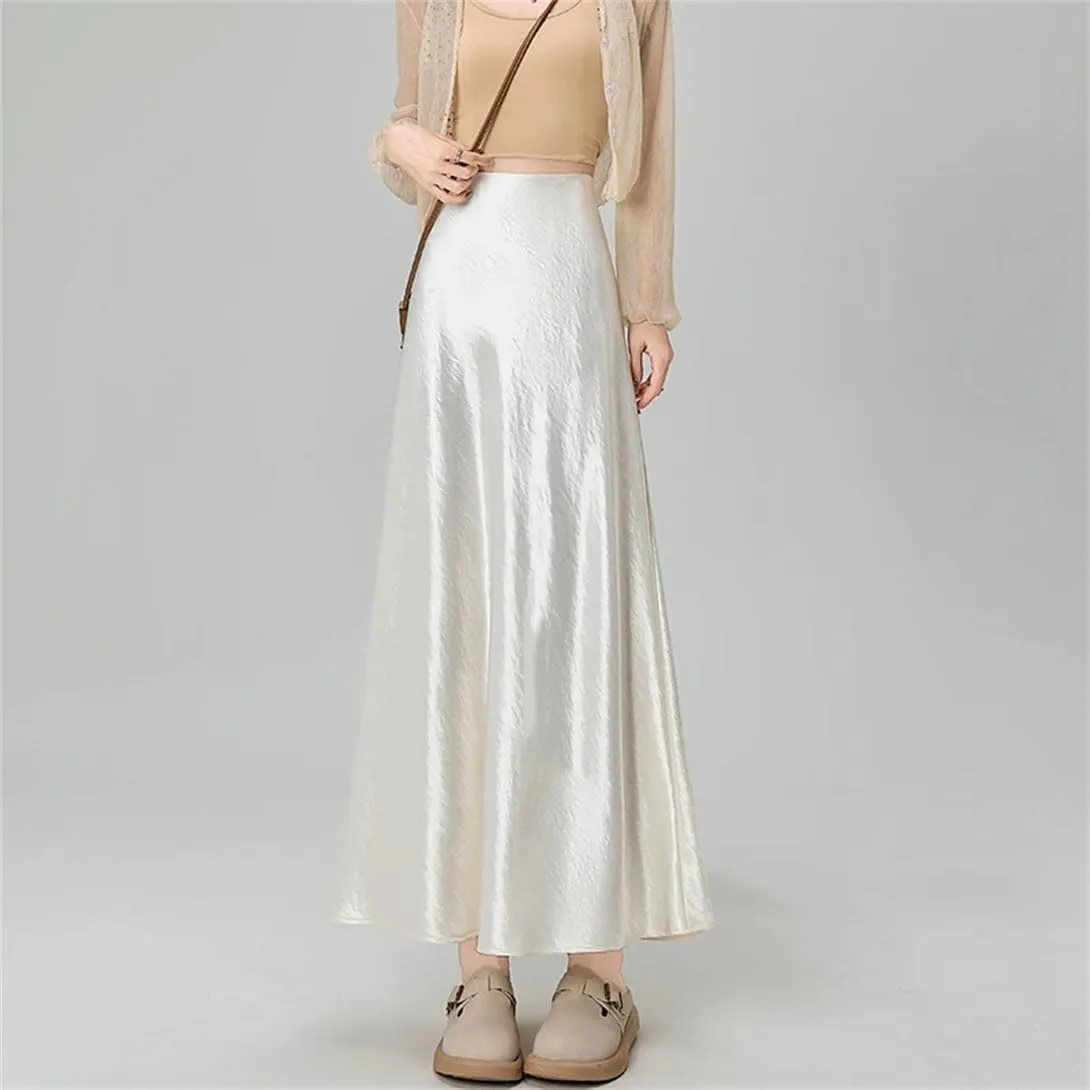 Women's Summer Satin Fishtail Pencil Skirt Stretch High Waist Work Office Knee-Length Midi Skirt
