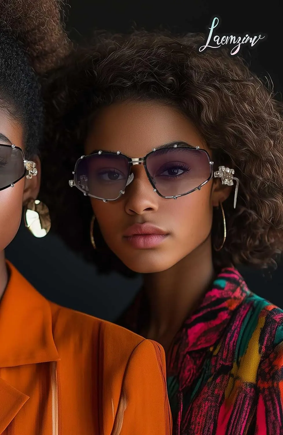 Y2K Futuristic Blue Light glasses for Women, Retro 90s Narrow Rectangle Eyewear with Diamond LA047
