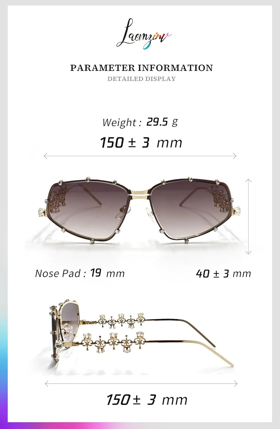 Y2K Futuristic Blue Light glasses for Women, Retro 90s Narrow Rectangle Eyewear with Diamond LA047