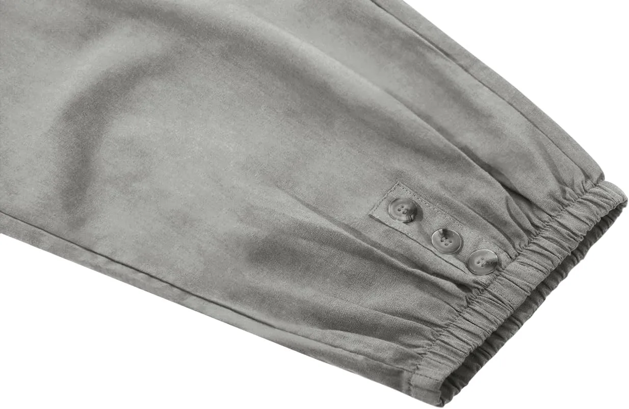 yoeasy Women Cotton and Linen Drawstring Capri Pants Casual High Waist Pocket Cropped Pants