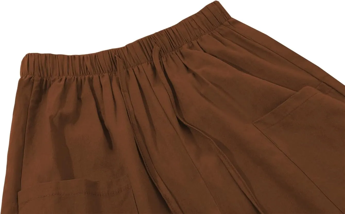 yoeasy Women Cotton and Linen Drawstring Capri Pants Casual High Waist Pocket Cropped Pants
