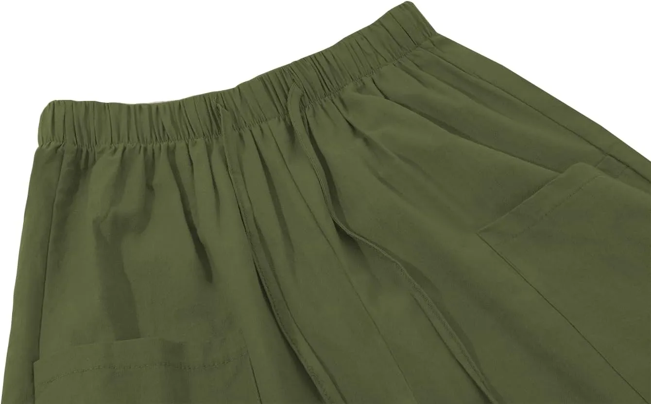 yoeasy Women Cotton and Linen Drawstring Capri Pants Casual High Waist Pocket Cropped Pants