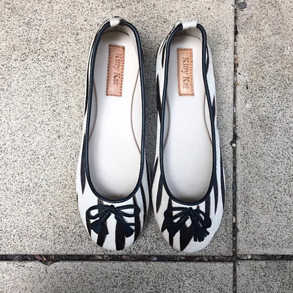 Zebra Ponyskin and Leather Ballet Shoes