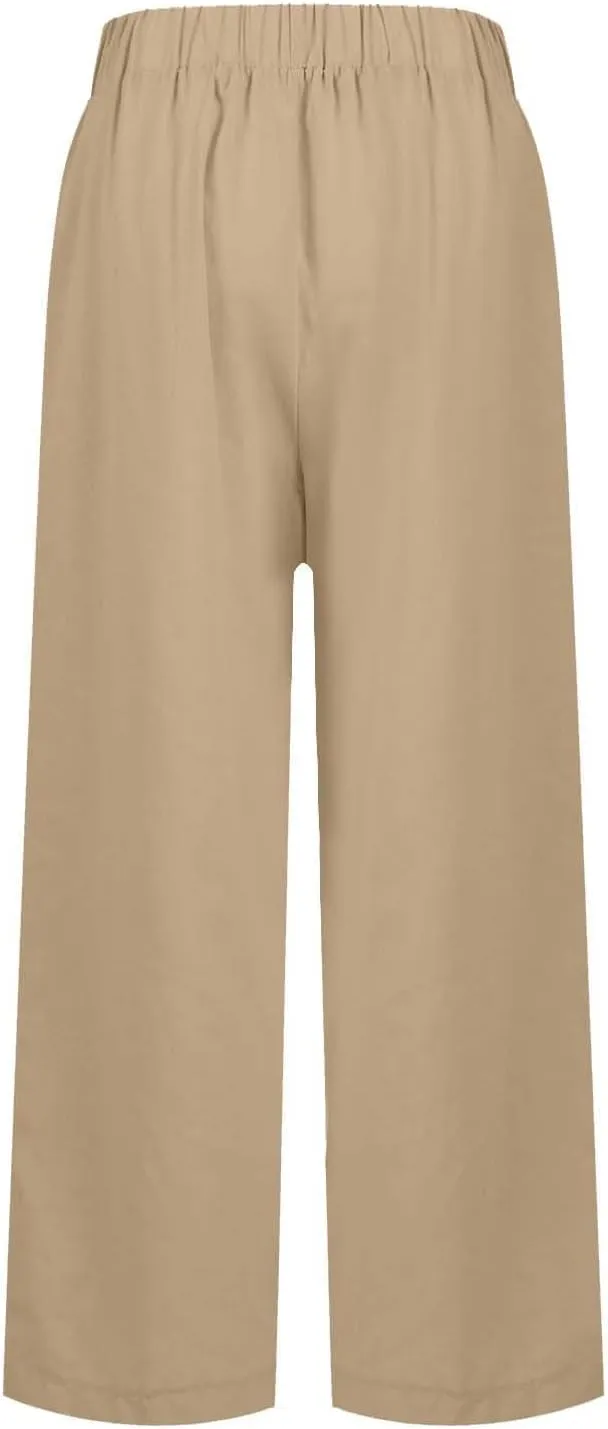 ZOCAVIA Womens Capris Pants Summer Cotton Linen High Waist Baggy Pants Comfy Casual Lightweight Trousers with Pockets