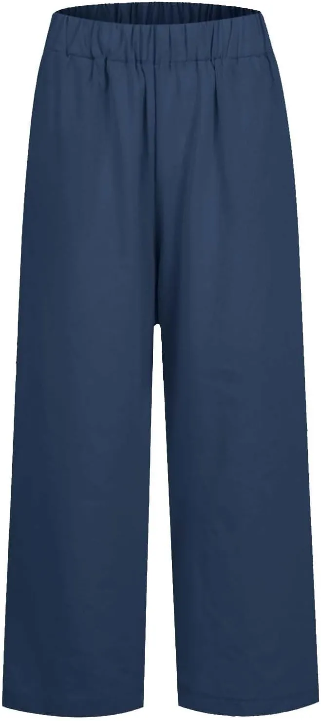 ZOCAVIA Womens Capris Pants Summer Cotton Linen High Waist Baggy Pants Comfy Casual Lightweight Trousers with Pockets