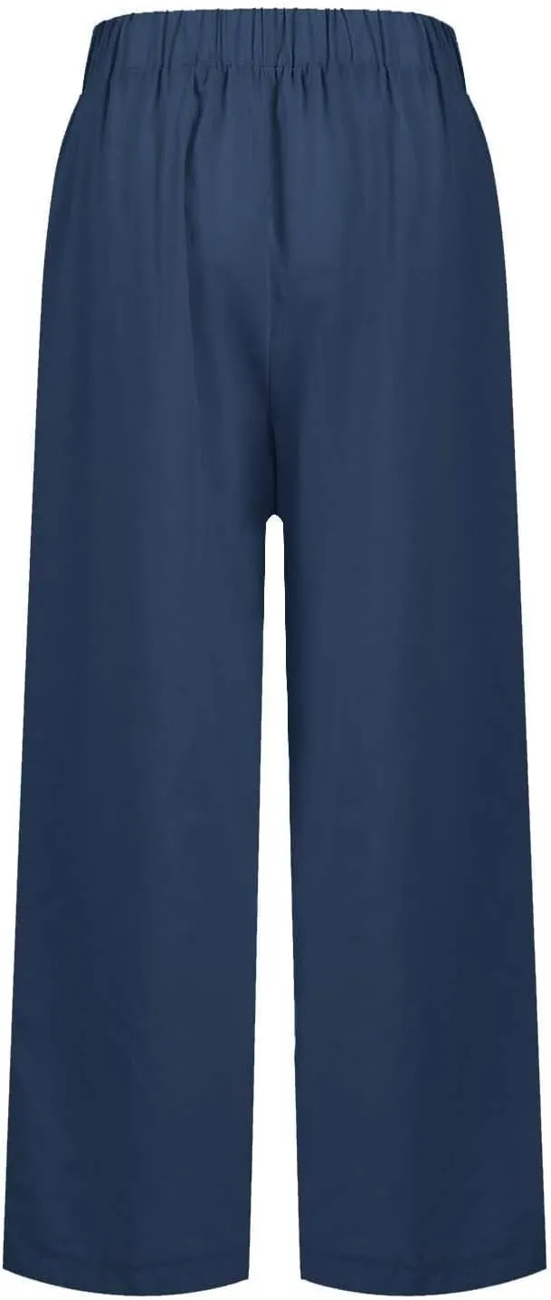 ZOCAVIA Womens Capris Pants Summer Cotton Linen High Waist Baggy Pants Comfy Casual Lightweight Trousers with Pockets